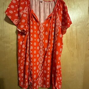 Simple Red Geometric Women's Blouse